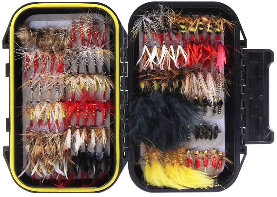 120pc Hand Tied Fly Fishing Assortment Kit with Waterproof Fly Box